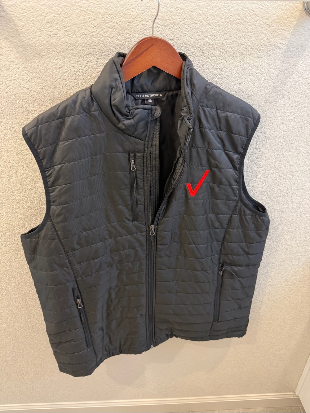 Verizon Employee Port Authority Quilted Vest with Red Logo - Charcoal Gray